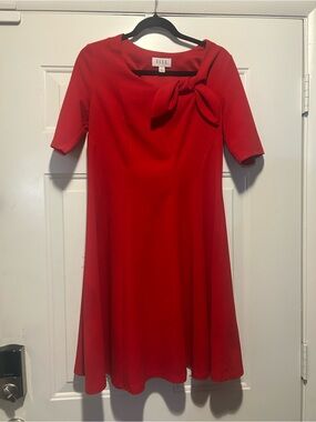Elle Red Bow-Detail Fit-and-Flare Dress